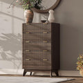 43'' Hight 5 Drawers Dresser for Bedroom,Modern Fluted Vertical Chest with Rounded Corners,Fluted Dresser for Living Room,Hallway, Walnut