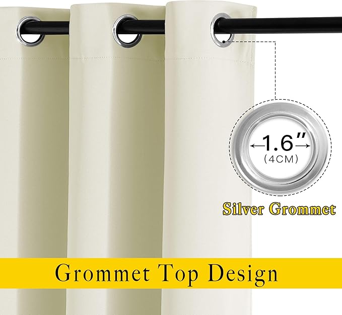 NICETOWN Room Darkening Beige Curtain 84 inch Length - Grommet Solid Thermal Insulated Doorway Drape Blackout Curtain Sound Reducing for Bedroom/Living Room (1 Panel, W66 X L84)