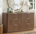 win2win 6 Drawer Dresser, Mid Century Modern Dresser with Storage, 47" Wide Fluted Chest of Drawers with Faux Marble Top, Dressers TV Stand, Drawers Organizer for Bedroom, Living Room, Hallway, Walnut