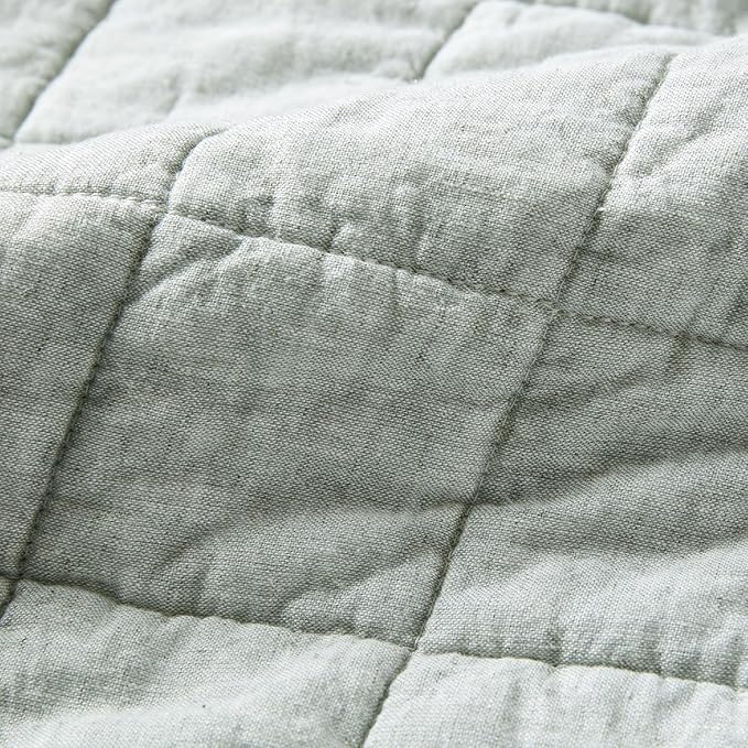 Hyde Lane Luxury Linen Quilt Set King Size, European Flax Cotton Blend Bedding for Bedspread and Coverlet, Box Stitched, with 2 Pillow Shams, 106"x96", Sage