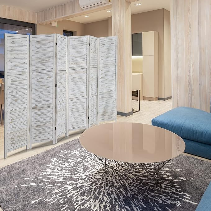 Bonnlo Wood Room Divider Privacy Screen, 5.9 Ft Tall Folding Partition Wall Divider, Indoor Freestanding Hinged Space Separator (Grey, 6 Panel)