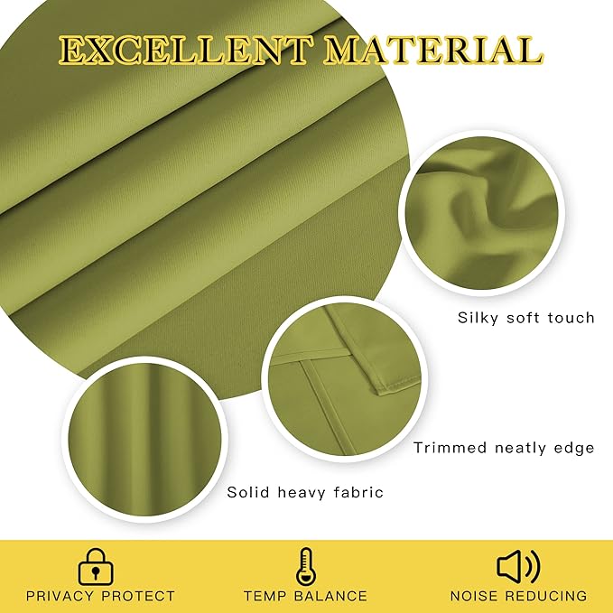 NICETOWN Fresh Green Blackout Curtains 72 inches Long, Grommet Privacy Window Treatment Thermal Insulated Room Darkening Sliding Glass Door Drape for Bedroom Living Room, 1 Panel, W100 x L72