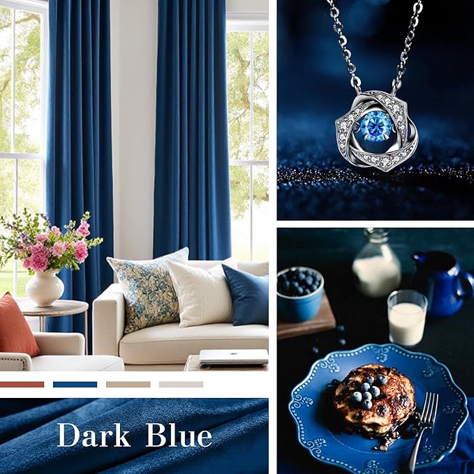 Lazzzy Velvet Blackout Curtains Thermal Insulated Room Window Drapes Super Soft Luxury Curtains for Living Room Bedroom Rod Pocket 2 Panels, Dark Blue, 52" W x 72" L
