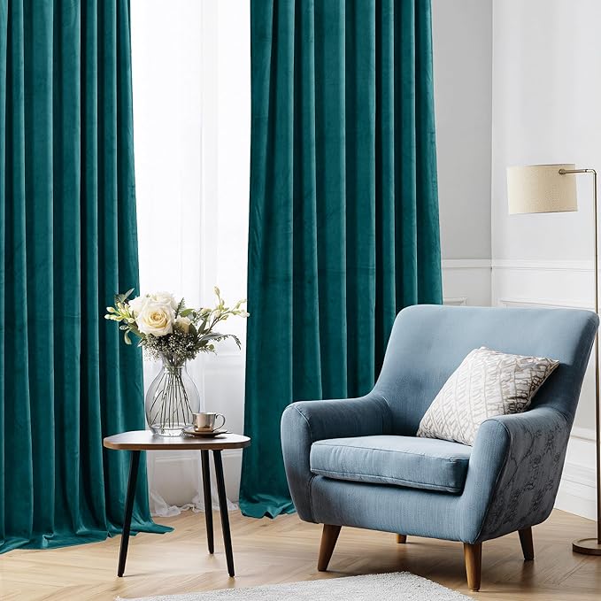 StangH Teal Velvet Curtains 84 inch for Living Room - Blackout Thermal Insulated Curtains Heat & Chill Insulated Energy Efficient Panels for French Door, 52 x 84 inches, 2 Panels
