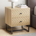 Modern Nightstand with Two Storable Drawers,Sturdy Bedside Table Space-Saving Night Stand with Black Metal Legs for Bedroom,Oak
