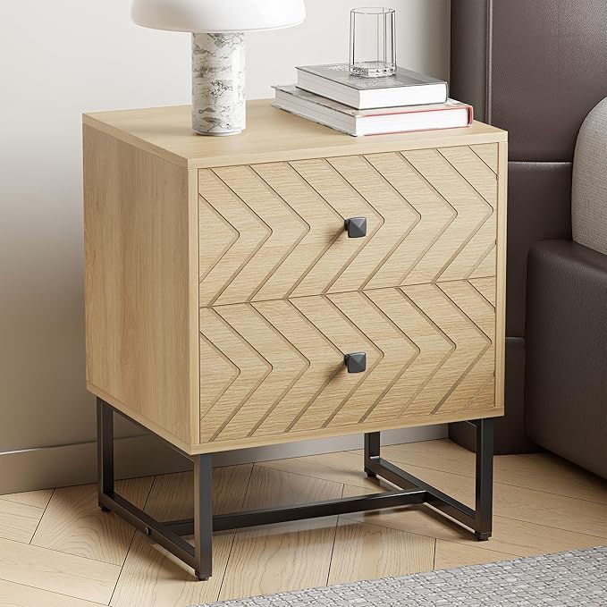 Modern Nightstand Set of 2,Morden Night Stand with 2 Drawers,End Tables with Storage,Bedside Tables for Bedroom,Oak