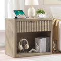 LEYAOYAO 31" Wide Fluted Nightstand with Charging Station, Oversized Extra Large 1 Drawer Night Stand with Golden Handle, Grey Wood Bedside Table Tall End Tables,for Bedroom, Living Room, Hallway