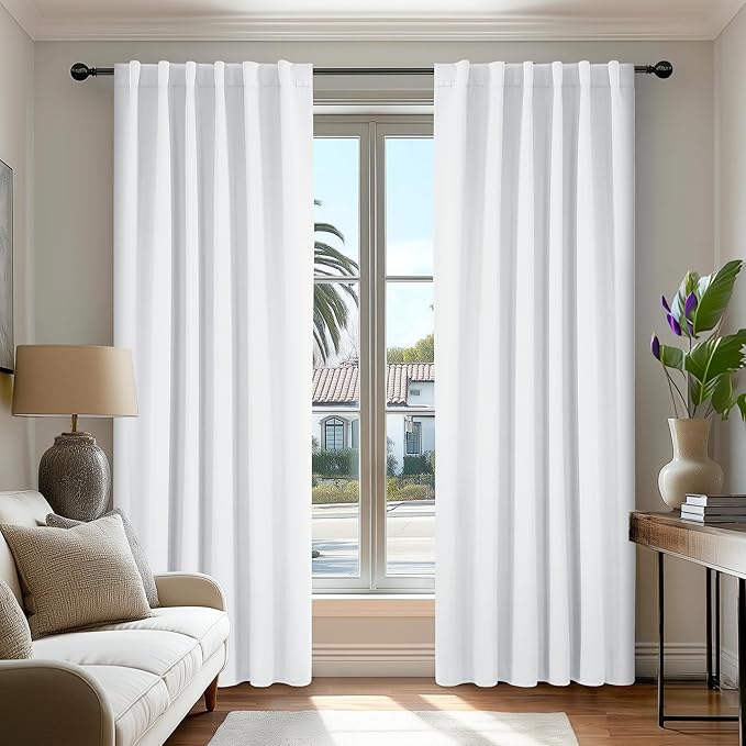 Deconovo Curtains – Room Darkening, Noise-Reducing, Thermal Insulated – Energy-Efficient Window Treatment for Bedroom, Living Room & Home Office – 2 Panels, Pure White, 52W x 108L Inch