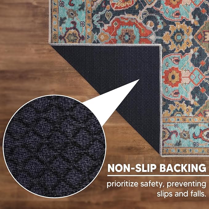 Keen Home Design 5x7 Rug - Machine Washable Area Rug with Non-Slip Backing, Ideal for Living Room, Dining Room, Bedroom - Vintage, Easy Clean, Durable, Low Pile Rug - (5' x 7')