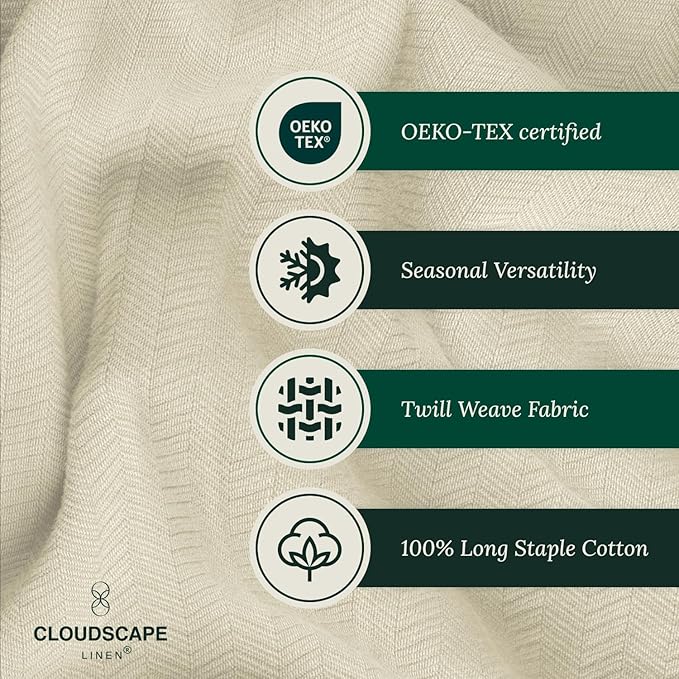 Cloud Scape Linen 100% Cotton Blanket King 92x108 Fog - Cozy Herringbone Weave, Fits Up to Cal King Beds, Breathable Softness, All-Season Warmth, Heavy Layering Winter Blanket