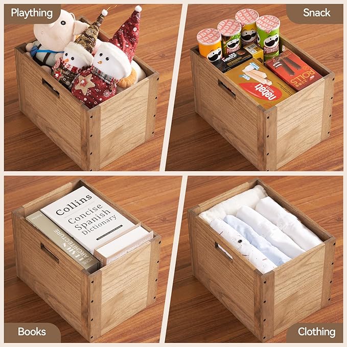 KIRIGEN Stackable Wood Storage Cube /Basket/ Bins Organizer for Home Books Clothes Toy Modular Open Cubby Storage System - Office Cubical Bookcase Closet Shelves C26-DBR