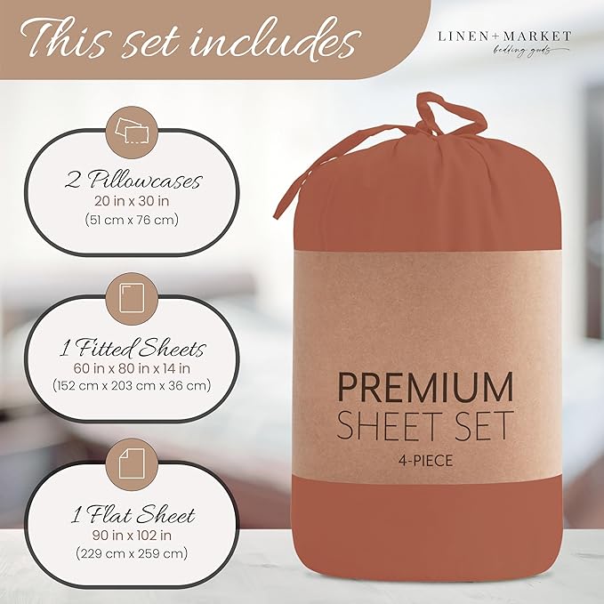Linen Market Bed Sheets for Twin Size Bed (Clay) - Sleep Better Than Ever with These Soft and Cooling Twin Sheets - Deep Pocket Fits 16" Thick Beds - 4 Piece Twin Sheet Set