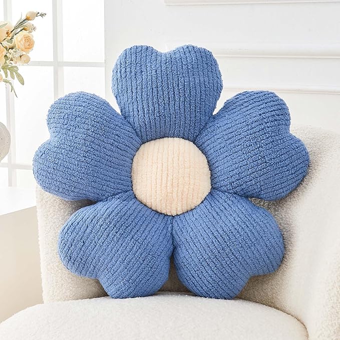 Kcvvcr Flower Throw Pillow, Cute Flower Shaped Pillow Decorative Throw Pillow for Bed Couch, Soft Daisy Pillows Floor Seating Cushion Cushions (14.9 Inch Blue)