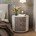 COSIEST 3 Drawer Chest of Drawers, 20 inch MDF Round Storage Cabinet, Retro Whitewash Finish Nightstand, Wood Bedside Table with Drawers for Bedroom Living Room,Light Gray