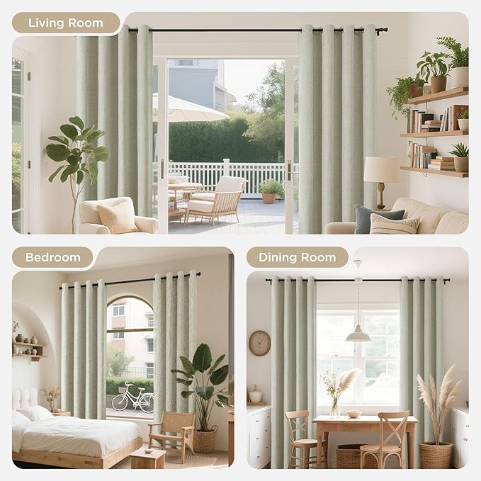 Joydeco Blackout Curtains 63 Inches Long 2 Panels Burg, Room Darkening Curtains for Bedroom, 100% Black Out Textured Thermal Drapes Privacy Protection 2 Panels Set(W52 x L63 Inch, Light Beige)