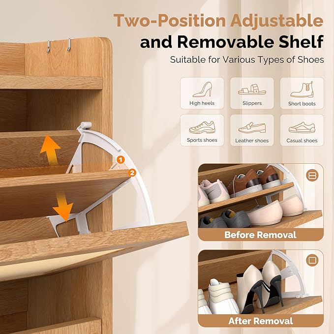 Slim Entryway Shoe Storage Cabinet with 3 Flip Drawers, Modern Freestanding Shoes Organizer Holds 16-20 Pairs, Closed Shoe Storage for Hallway, Foyer - Space-Saving Wood Shoe Cabinet