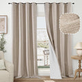 60 Inch Wide Linen Blackout Curtains for Living Room/Bedroom 84 Inch Length 2 Panels, Total Black Out Thermal Insulated Soundproof Grommet Boho Window Drapes White Liner for Modern Farmhouse, Beige