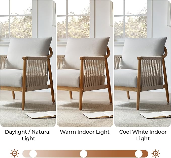 CHITA Braid Accent Chair Set of 2, Modern Armchair with Solid Wooden Armrest for Living Room and Bedroom, Boho Reading Chair, Light Grey