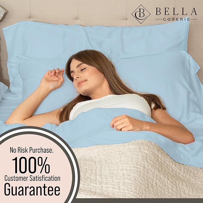 Bella Coterie 6 Piece Luxury Bamboo Viscose Queen Size Sheet Set | 100% Organically Grown | Cooling for Hot Sleepers | 18" Deep Pocket | Soft & Hypoallergenic | 4 Pillowcases [Coastal Blue]