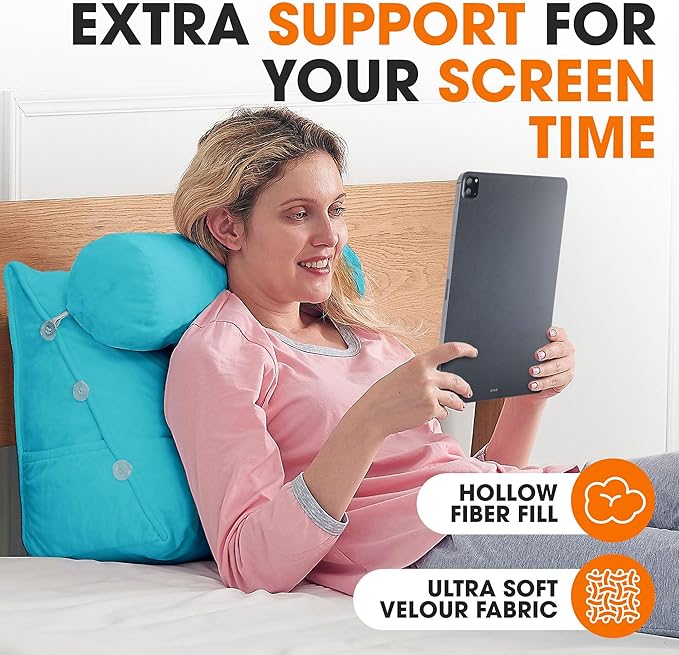 Cheer Collection Reading Wedge Pillow - Adjustable Wedge Reading Pillow with Neck Support, Hollow Fiber-Filled Backrest Pillow for Reading, Gaming, and TV Watching, Sky Blue