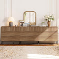 WAMPAT 94.5" W Fluted Dresser for Bedroom, Modern 9 Drawer Dresser TV Stand with Hidden Handles, Wooden Chest of Drawers Closet Clothes Storage Organizer for Bedroom, Living Room, Light Walnut