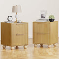 Fluted Nightstand Set of 2, Natural Oak Finish Bedside Table with Spacious Storage Drawers, Night Stand with Solid Wood Round Legs for Bedroom, End Table, Side Table