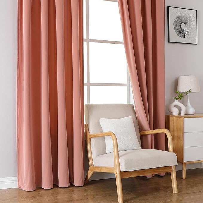Joydeco Pink Velvet Curtains 108 inch Length 2 Panels, Luxury Blackout Rod Pocket Thermal Insulated Window Curtains, Super Soft Room Darkening Drapes for Living Dining Room Bedroom,W52 x L108 inches