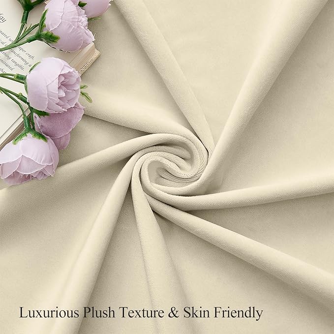 Velvet Curtains 108 Inches Long for Living Room, Luxury Room Darkening Thermal Insulated Soft Heavy Velvet Curtain Privacy Drapes for Home Office, Back Tab Rod Pocket, Ivory, W52 x L108, 2 Panels