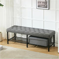 55.5" End of Bed Bench, Modern Linen Button Tufted Bedroom Bench, Upholstered Storage Shoe Bench with Metal Base, Dinning Table Bench for Living Room, Bedroom, Entryway,Grey