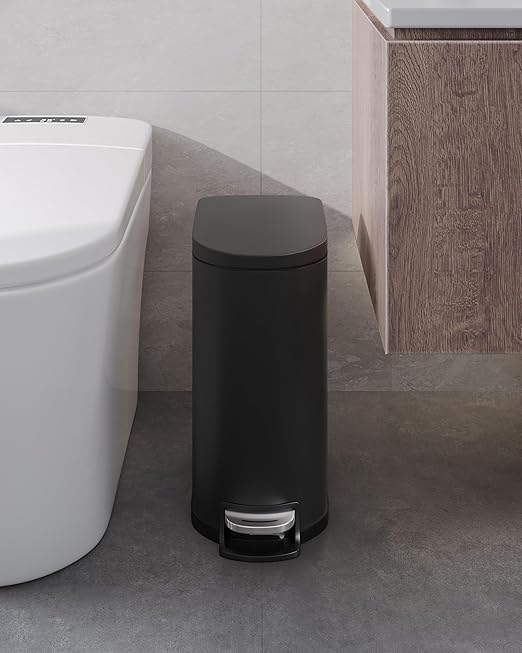 GarveeHome 13 Gal & 2.6 Gal Trash Can Combo Set, Kitchen Trash Can and Bathroom Trash Bin with Lid, Step-On Rustproof Garbage Bin with Inner Bucket, Black