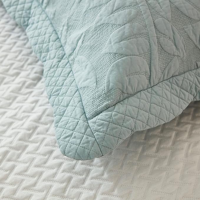 MarCielo 3-Piece 100% Cotton Oversized Bedspread Lightweight Quilt Coverlet Embroidery Farmhouse Bedding Set T0 (Aruba Blue, Oversized Queen (100"x106"))