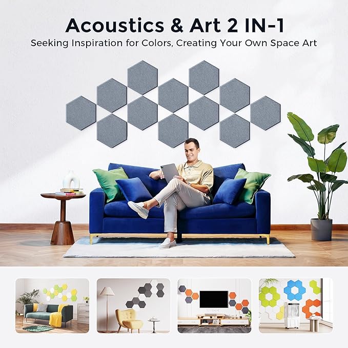Self-Adhesive Acoustic Panels [390 lbs/yd³ Ultra-High Density], 2nd Generation Sound Absorbing Panel, Professional Level Sound Panel, Polyester Soundproof Foam [Size L, Moon Grey]