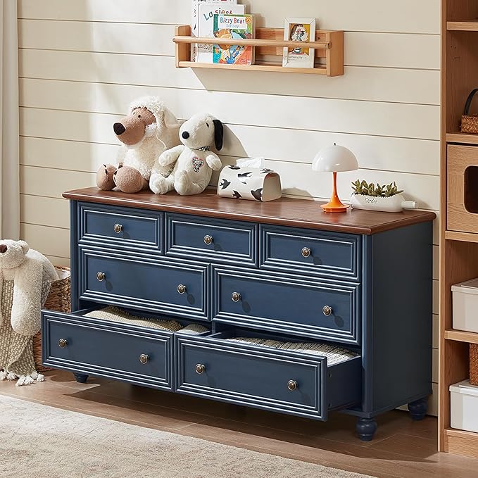 Farmhouse Dressers & Night Stand Set of 4, Wood 54" Wide Dresser & 45" Tall Chest of Drawers, 18" with Charging Station Nightstand Set of 2, Bedroom Furniture Dresser Set for Home Living Room Hallway