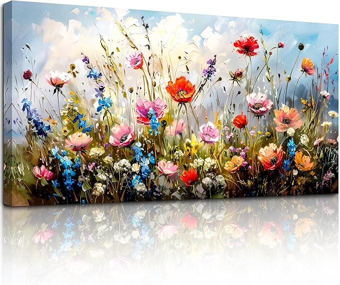 SERIMINO Large Wall Art for Living Room Canvas Prints, Nature Floral Botanical Farmhouse Wall Decor, Colorful Flower Market Modern Oil Paintings Home Bathroom Decor Aesthetic 24"X48"