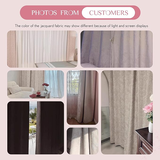 Beauoop Pink Floral Jacquard Blackout Curtains 84 Inches Long 2 Panels for Bedroom Living Room Chenille Flower Room Darkening Thermal Insulated Soundproof Grommet Window Treatments Drapes, 52x84