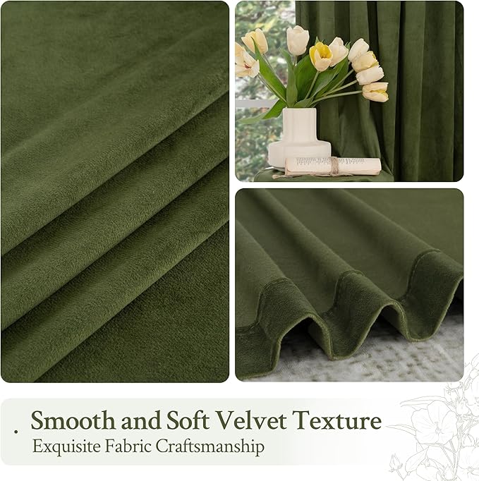 LAMIT Sage Green Velvet Curtains 90 Inches Long, Luxury Thermal Insulated Blackout Panels for Living Room Back Tab and Rod Pocket Room Darkening Drapes for Bedroom, 2 Panels, 52 x 90 Inch