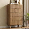 CARPETNAL Fluted 5 Drawers Dresser for Bedroom, 45" Tall Wooden Chest of Drawers with Rounded Corners, Gold Handles, Modern Storage Organizer for Bedroom, Hallway (Walnut)