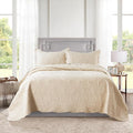 HoneiLife Quilt Set Queen Size - 3 Piece Embroidered Microfiber Bedspread Reversible Coverlet Lightweight Bedcover Paisley Pattern Bedding Set All Season Quilts-Khaki