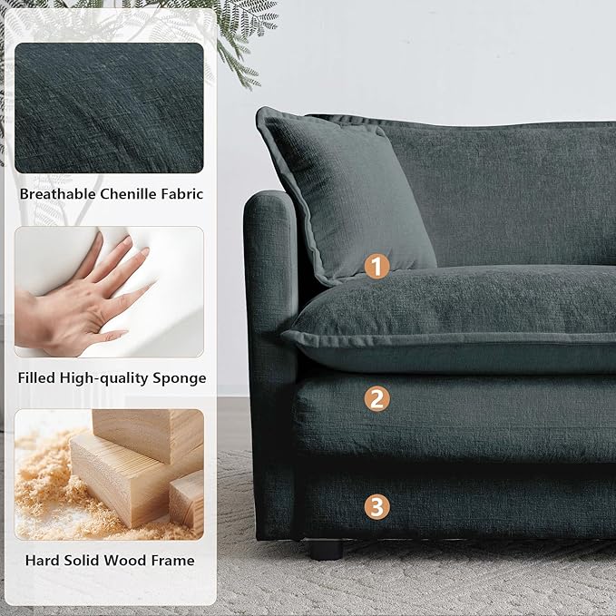mikibama 41.4" W Single Seat Sofa, Chenille Comfy Deep Upholstered Couch Armchair with Toss Pillow for Living Room Bedroom Office Apartment, Grey
