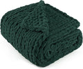 Chunky Knit Throw Blanket 50"X 60", 100% Handmade with Soft Chenille Yarn, 4.4lbs Thick Cable Knitted Blankets, Large Rope Knot Crochet Throws for Couch Sofa Bed Home Decor, Dark Green