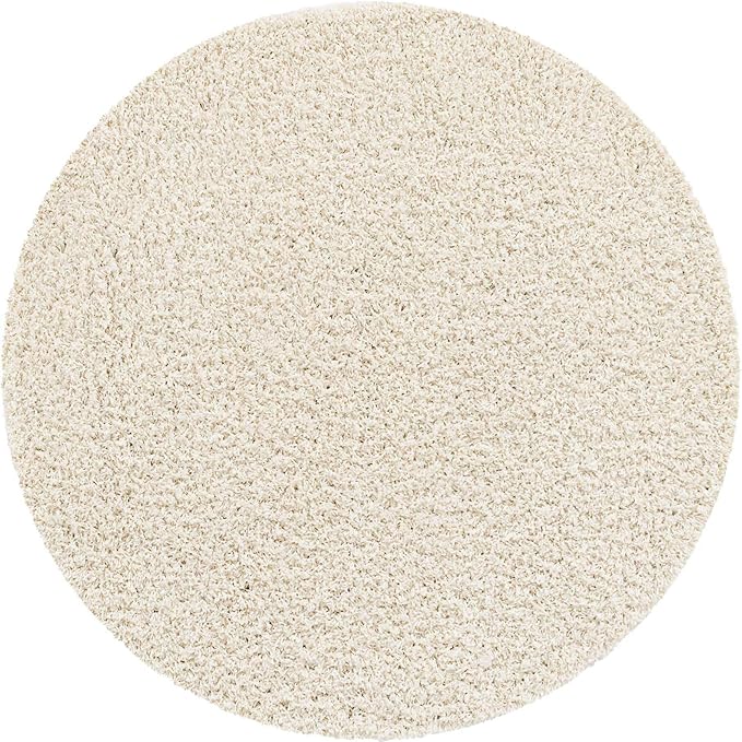 Unique Loom Solid Shag Collection Area Rug (5' 3" Round, Snow White)