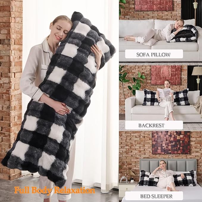 Full Body Pillow 20x54 Inch,Memory Foam Pregnancy Pillow for Side Sleepers,Orthopedic Back Support Maternity Pillow for Women (with Removable Cover),Checkerboard Print in Black/White