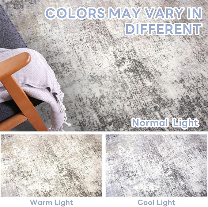 IOHOUZE Abstract Area Rugs and Runners Sets 2x6 and 3x5 Ft, Washable Entryway Rug and Runner Set, Non Slip Kitchen Rug Set, Printed Faux Wool Modern Floor Carpet for Hall Kitchen Entrance, Grey Beige