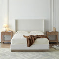 Full Size Upholstered Platform Bed Frame, 52.5" Tall Headboard Hosford Wingback Bedframes, Wood Base Floor Beds, No Box Spring Needed, No Noise, Minimalist, Cream White Boucle
