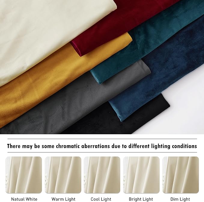 RYB Home Beige Velvet Curtains 90 inches - Thermal Insulated Noise Reducing Panel Soft Vertical Sense Window Decor for Cottage Farmhouse, Width 52 x Length 90 inch, Beige, 2 Panels