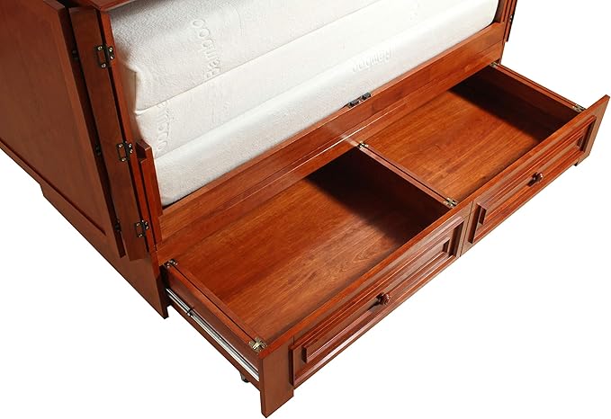 Emurphybed Paradiseo Murphy Cabinet Chest Bed with Charging Station 6 Inch, Queen (Cherry)