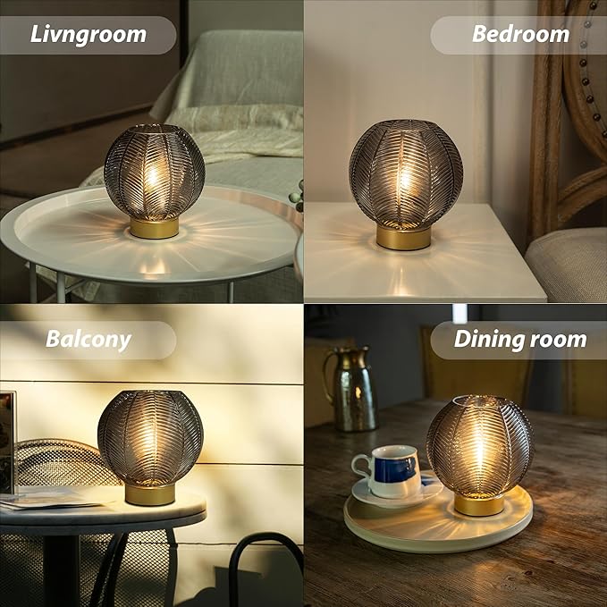 Battery Operated Lamp with Timer, Small Table Lamp Battery Powered, Cordless Bedside Lamps for Living Room Decorative Lamp for Bedroom Tabletop Shelf Dorm Desk-Grey
