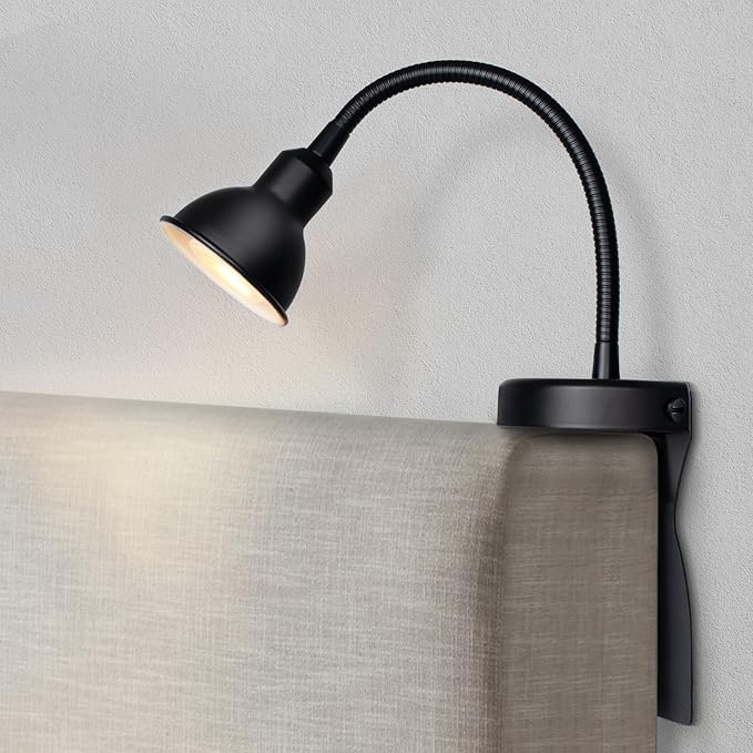 Solfres Innovative Design Rechargeable Headboard Reading Light. No Drilling Book Light for Bedtime Reading. Dimmable LED Lamp with Bulb. Movable & Flexible, Black