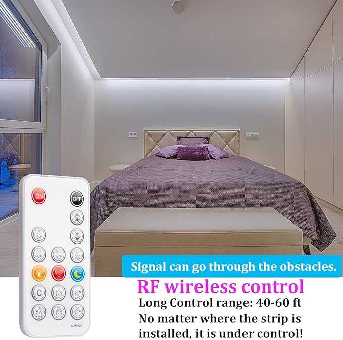 WOBANE LED Strip Lights 32.8ft White, Dimmable White Light Strip Kit with Remote and Control Box, 600 LEDs Supper Bright Tape Lights for Living Room, Mirror, Under Cabinet, Wardrobe 6500K Daylight