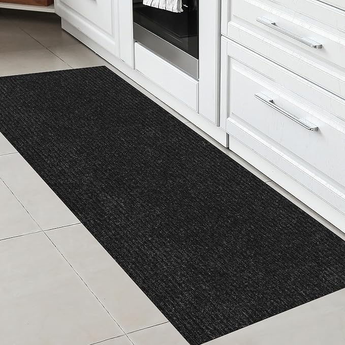 Ottomanson 2'7" x 6' Hallway Runner with Scraper Pile - Extra Durable Non-Slip Rug Mat for Indoor & Outdoor Use - Ideal for Kitchen, Entryway & Garage - High-Traffic Carpet, Black